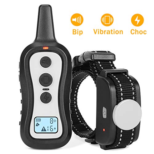 LOETAD Collier de Dressage pour Chien, Collier Electrique Chien 3 Modes Vibration/Beep Sonore/Choc Portée 300 Mètres et Alimentée par Piles Alcalines Type AAA