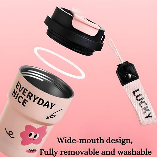Image of Motka 400ml Stainless Steel Vacuum Insulated Coffee Tumbler with Straw & Direct Sip Lid | Travel Mug | Leak-Resistant | Reusable Cup with Strap | Sipper for Hot & Cold Drinks | Thermos Flask | Pink