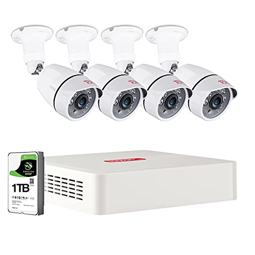 Tonton 5MP Lite 8 Channel Security Camera System,8CH H.265+ Hybrid DVR with 1TB HDD and 4PCS 2.0MP Weatherproof CCTV Bullet Cameras,Easy Remote Viewing,Motion Detection,Free App&Email Alerts