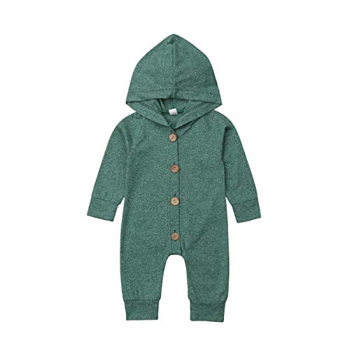 Dubasam Newborn Baby Boy Long Sleeve Romper Jumpsuit Hooded Onesie Playsuit Solid Hoodie One Piece Bodysuit Fall Clothes (Green, 3-6 Months) #TOP4