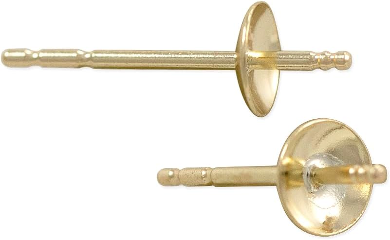 Pearl Post with 4mm Pad 14 Karat Solid Yellow Gold (1 Pair of 14KT Gold Earrings)