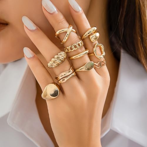 Image of Shining Diva Fashion Stylish Trendy Finger Rings Set for Women & Girls | Chunky Minimal Statement Ring Combos Modern Elegant Jewellery Collection
