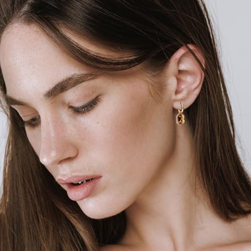 Gold Hoop Dangle Earrings - Brown Gemstone Crystal Drop Earrings, Hypoallergenic Vintage Hoop Earrings for Formal & Daily Wear4