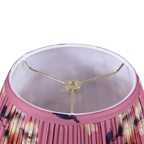 Image of Aspen Creative 33173, Hardback Empire Transitional Spider Lamp Shade, Mushroom Pleated Pink with Yellow Floral Print Designed Fabric, 7 inch Top x 12 inch Bottom x 8 inch Slant Height