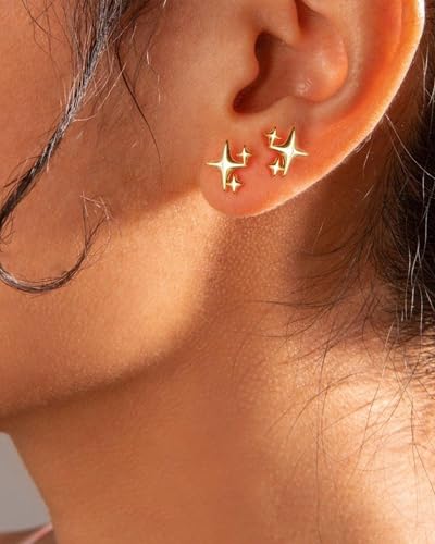 Gold Earrings for Women Trendy 14K Gold Plate Stud Earrings Small Dainty Hypoallergenic Simple Minimalist Star Earrings jewelry Gifts for Her2