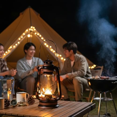 Image of Hortsun 6 Pieces 12 Inch Vintage LED Hurricane Hanging Lantern