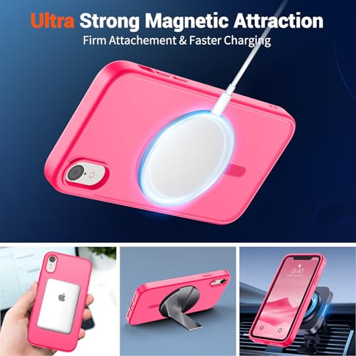 Image of SUPFINE Magnetic for iPhone XR Phone Case Hot Pink | With Screen Protector, Translucent Matte, Compatible with MagSafe, Military Grade Drop Proof, Rugged Shockproof Protective