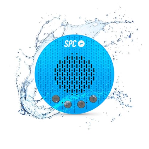 SPC Splash 2 Haut-Parleur sans Fil Bluetooth 5.0 pour Douche avec Ventouse IPX5, Radio FM, Mains Libres, Microphone, Bleu