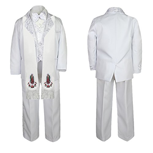 Image of Baby Boy Teen Baptism Notch Lapel Paisley Suit Silver Virgin Mary on Stole SM-20