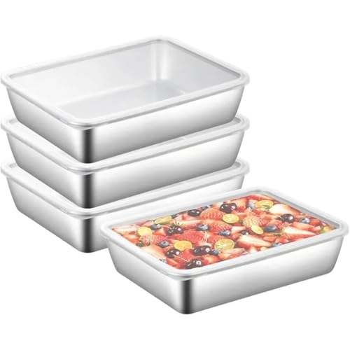 MZYFDC Tupper Acero Inoxidable Contenedores de almacenamiento acero inoxidable con tapas selladas, apilables, for congelador (paquete 1, 2 o 3)(3Pcs)
