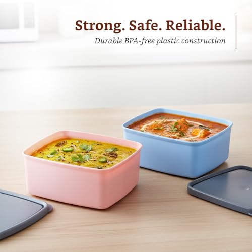 Image of Amazon Brand - Solimo Plastic Storage Container Set With Airtight Lid | BPA-Free Plastic | Microwave Safe | Dishwasher Safe | Kitchen & Outdoor Storage | 550ml | Multicolour | Set of 6