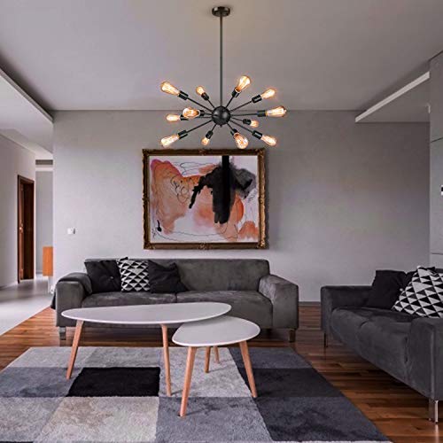 Elibbren Vintage Pendant Light E26 Base Modern Black Sputnik Chandeliers 12- Light，Industrial Hanging Pendant Light Fixture For Kitchen Dining Room Bedroom Study Living Room #TOP4