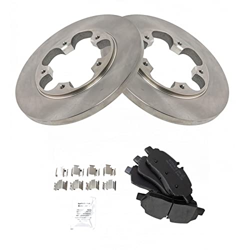 Image of TRQ Rear Brake Pad and Rotor Set Semi Metallic Solid Rotors | For 2015-2019 Ford Transit-150 2015-2019 Transit-250