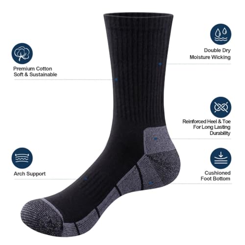 Womens Cushioned Crew Socks For Women, Moisture Wicking Casual Everyday Work Gym Golf Training Athletic Socks, 5 Pairs2