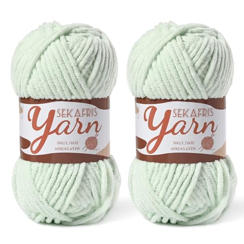 Image of 2 Pack Fluffy Velvet Yarn for Crocheting,Baby Blanket Yarn for Crocheting Soft,100g(131yds) Amigurumi Yarns,Plush Chenille Crochet Yarns,Puzzle Yarn for Crochet Weaving Craft(2 Fruit Green)