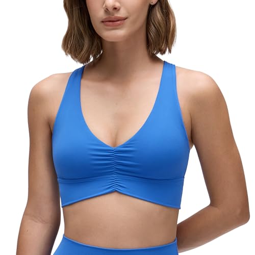 CRZ YOGA Butterluxe Mujeres Acanalado Deportes Sujetadores V Cuello Cruz Espalda Yoga Tanque Tops Azul Destello 38