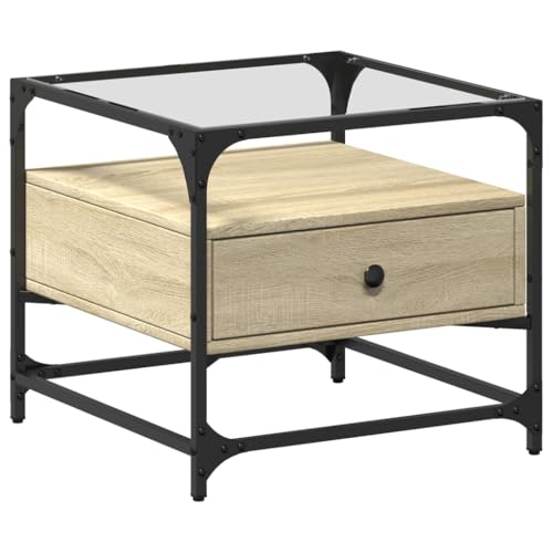 Eleganz Couchtisch mit Glasplatte Sonoma-Eiche 50x50x45 cm - Moderner Wohnzimmertisch aus Holzwerkstoffen, Stahl und Glas - Stilvoll & Langlebig