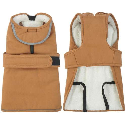 Kuoser Wasserdicht Hundemantel Hundejacke für Kleine Mittelgroße Hunde, Reflektierende Leinwand Wintermantel Große Hund Mantel Welpen Fleecejacke Wintermantel Hundeweste mit Gurtloch, XS Braun