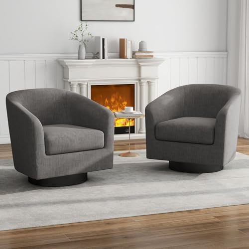 UIXE Swivel Barrel Accent Chairs Set of 2, Fabric Upholstered Arm...
