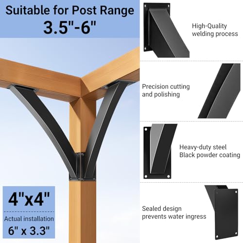 Image of Heavy Duty Arc 45 Degree Angle Bracket, Wood Pergola Bracket Kit-2 Pcs for 4''x4'' Post, Pergola Accessories, for Gazebos, Decks, Porches, Log Cabins etc., Wood Post and Beam Angle Support Brackets