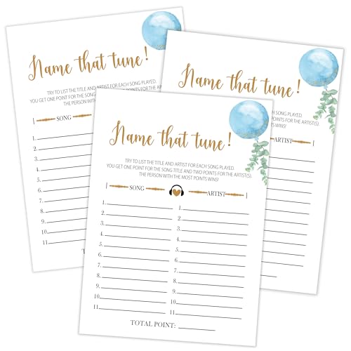 Blue Balloon Name That Tune Game, Pack of 30 Game Cards, Baby Shower Game, Gender Neutral Boy or Girl, Fun Baby Game and Activity - GN42