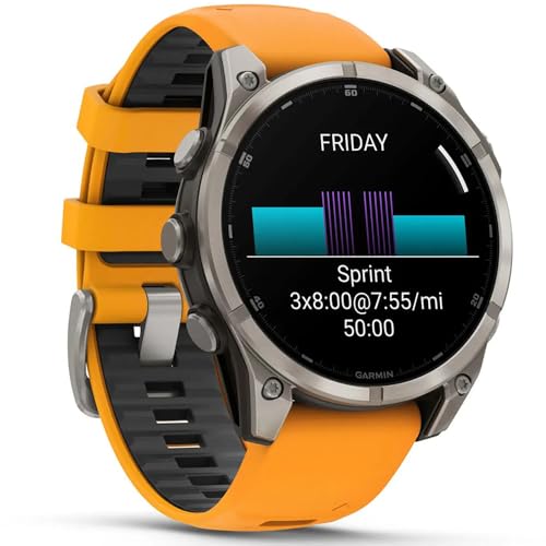 Image of Garmin Fenix 8 47mm AMOLED Sapphire Multisport GPS Smartwatch, Titanium with Spark Orange Silicone Band, 010-02904-10 - Bundle w /Deco Essentials Charging Dock, Dust Cover and USB-C Cable