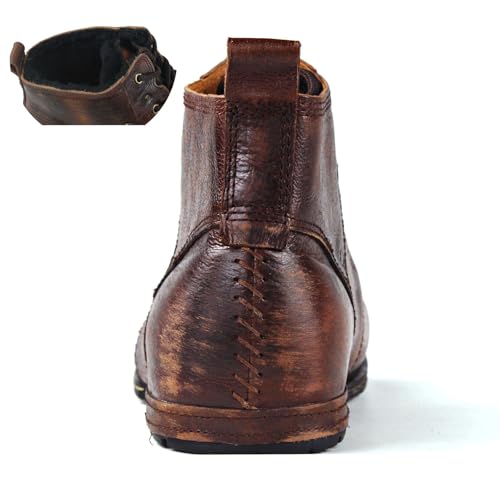 Image of OSSTONE Moto Boots for Men Fashion lace-up Leather Chukka Boots Casual Shoes OS-6015-2-retro-brown-US-R