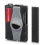 MURADIN Tactical Minimalist Wallet for Men, Slim RFID-Blocking Metal Card Holder, Front Pocket Men’s Leather Dapper Bifold Wallet with Money Clip with Band Compatible with Airtag Black (No Airtag)