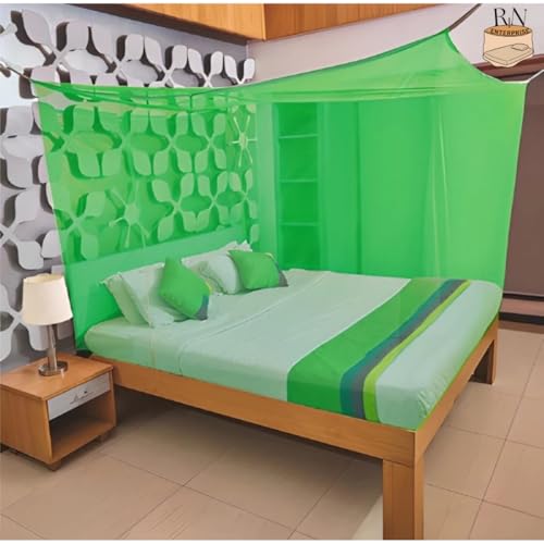 Image of RN Enterprise Mosquito Net, Polyester Material, Coloring Cotton Tape with Foam Bottom (Green, Queen Size Bed (6x7 Feet))