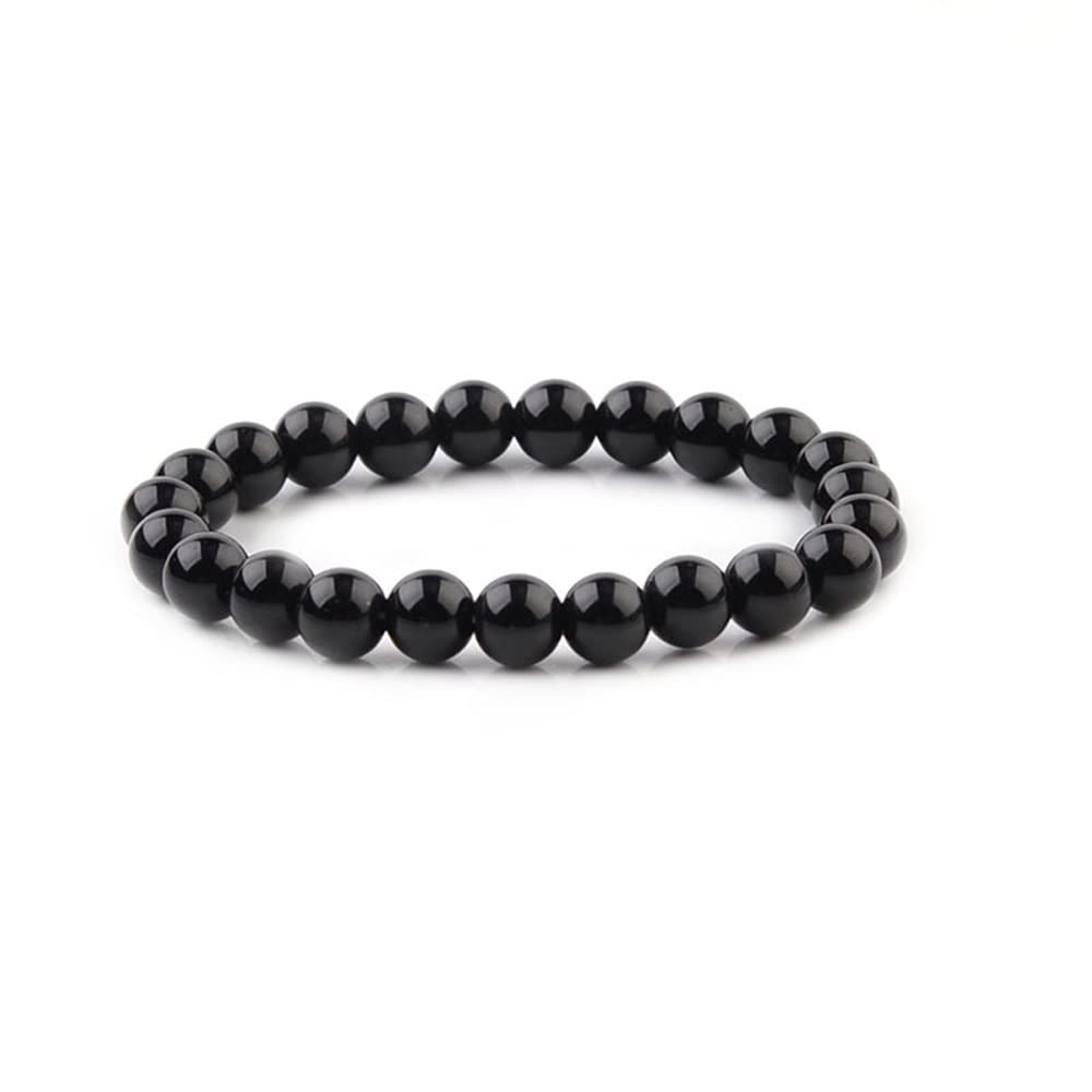 Hecho a mano Pulsera de Piedras Preciosas para Hombre de 8 mm | Pulsera de Piedras Preciosas Naturales con Cuentas de Cristal Curativo para Mujer (Ágata negra)