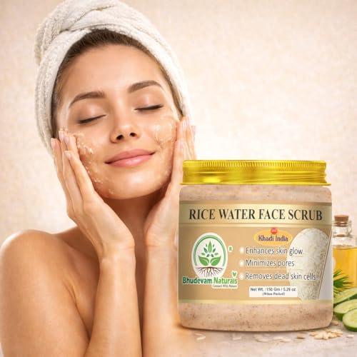 Image of Khadi Rice Water Face Scrub with Natural Exfoliating Beads | Brightening & Hydrating Scrub for Glowing Skin | Gentle Exfoliation, Deep Cleansing | For All Skin Types - 150GM