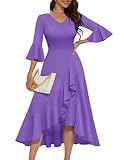 HomRain Vestido de invitada de boda para mujer, elegante vestido formal de cóctel con mangas acampanadas para graduación, fiesta de té, Lavanda, XL