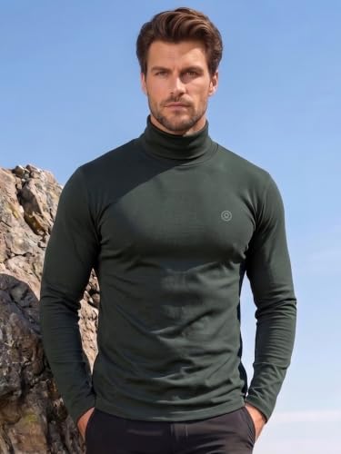 Image of CHKOKKO Winter Wear Cotton Plain Full Sleeve Turtle Neck Regular Fit T Shirt For Men