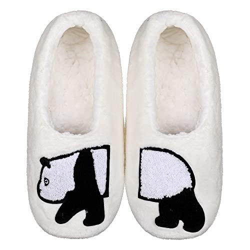 ZYZX Zapatillas de Bailarina de Casa para Mujer con Forro de Sherpa para Animales,Zapatillas con Suela Suave de Estar por Casa ,Bonitos Zapatillas(Panda)