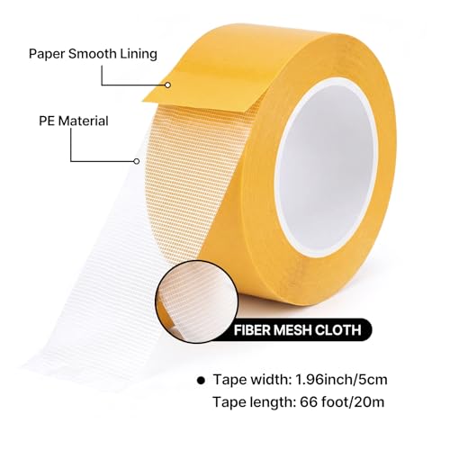 Sanaption Double Sided Fabric Tape Heavy Duty, Strong Sticky Clear Tape for Clothes, Carpet, Crafts, Clothing, Outdoor & Indoor Use, No Residue Removable, Multipurpose, 2In x 66FT - Image 2