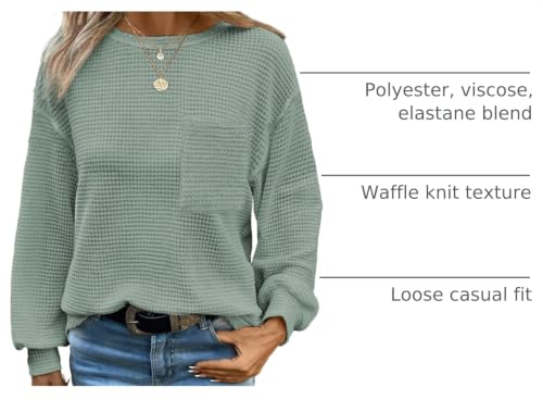 Image of Dokotoo Womens Waffle Knit Tops 2026 Oversized Long Sleeve Crewneck Shirts Business Casual Blouses Basic Shirts