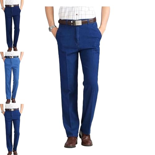 Jett Jeans for Older Men, Jettjeans3 - Men's Classic Straight Fit Stretch Jeans Elastic Comfort Men's Jeans (US, Numeric, 34, Regular, Regular, Medium Blue)