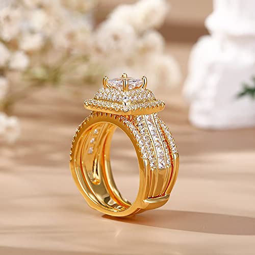 Image of Jeulia 3 PC Enhancer Ring Set for Women 925 Sterling Silver Princess Cut Diamond Engagement Rings Cubic Zirconia Halo Solitaire Wedding Rings Anniversary Promise Rings for Her with Jewelry Box