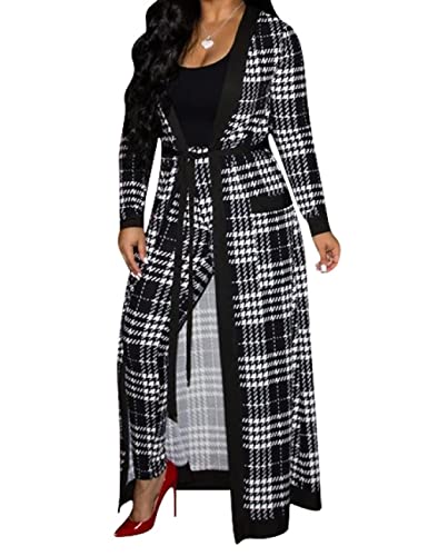A ADILACA Women's 2 Piece Print Outfits Clubwear Long Sleeve Open Cardigan Pants Set Suits (7 Color, S-2XL)