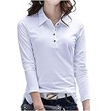 [three Joy] ゴルフウェア レディース ポロシャツ ゴルフ おしゃれ 長袖ポロシャツ 春 スポーツ ボタン L ホワイト
