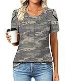 Anyhold Womens Tops Dressy Casual Summer Short Sleeve Blouse Dress Shirt Medium, Camo