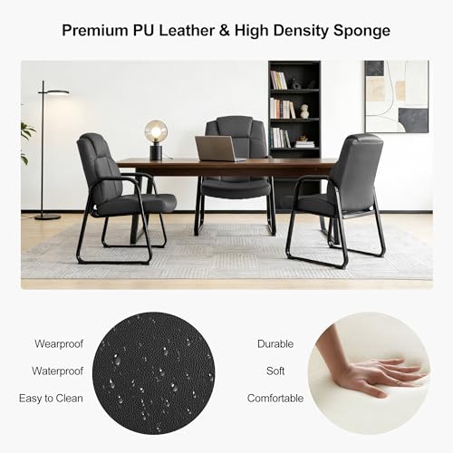 Image of Okeysen Big & Tall Waiting Room Guest Chair Set of 2, PU Leather Office Reception Stationary Side Chair with Padded Arms, Desk Chair with Sled Base No Wheels for Conference, Meeting, Lobby, 500lb