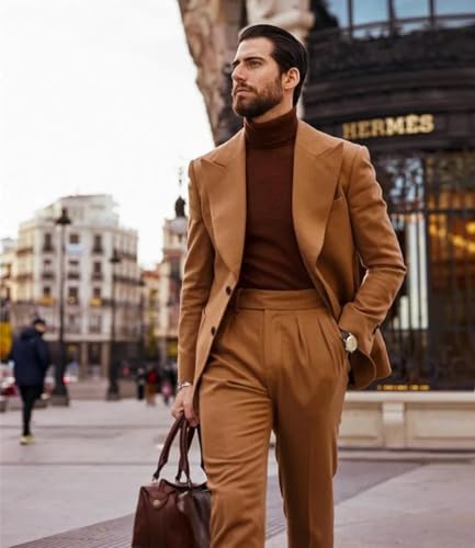 HZUOU Men's 2 Piece Regular Fit Suit Two Button Solid Suits for Men Formal Prom Wedding Party UOU702