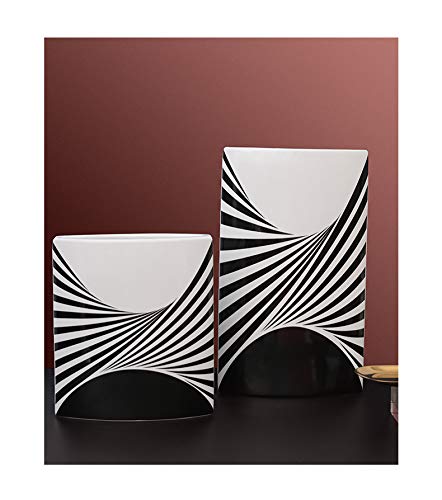 Zwart En Wit Geometrische Gestreepte Keramische Vaas Kantoor Woonkamer Tv Aanrecht Vaas Imitatie Bloem Gedroogde Bloem Decoratieve Vaas 34x21cm, 23x21cm, 2 Stuks - Afbeelding 4