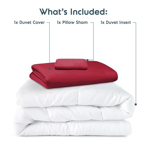 Nestl Twin Duvet Cover Set with Comforter Insert - Burgundy Red 3 Piece 68x90 Duvet Cover & 1 Pillow Sham with White Quilted Down Alternative Comforter, Ultra Soft, All Season