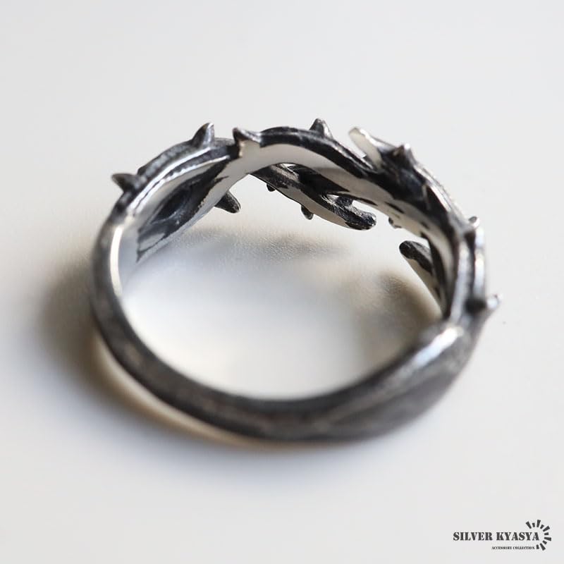 [silver KYASYA]ステンレス 茨リング アンティークリング トゲトゲ 燻し ブラック 指輪 有刺鉄線 植物 個性的 茨冠 メンズ 男性 金アレ対応 - 画像4
