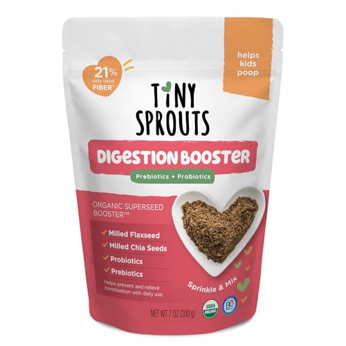 Tiny Sprouts Organic Milled Chia & Flaxseed Digestion Blend + Probiotics + Vitamin D3 | Kids Natural Constipation Support & Gut Health Booster | Prebiotic Fiber, Omega-3, Iron, Zinc | Apple & Cinnamon Superseed Blend | 7 oz x 1 Pack