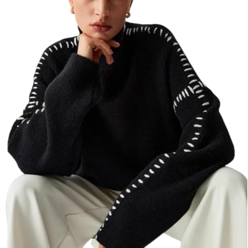 Womens Mock Neck Sweater Tops Fall Long Sleeve Loose Casual Soft Black Ribbed Knit Pullover Sweaters2