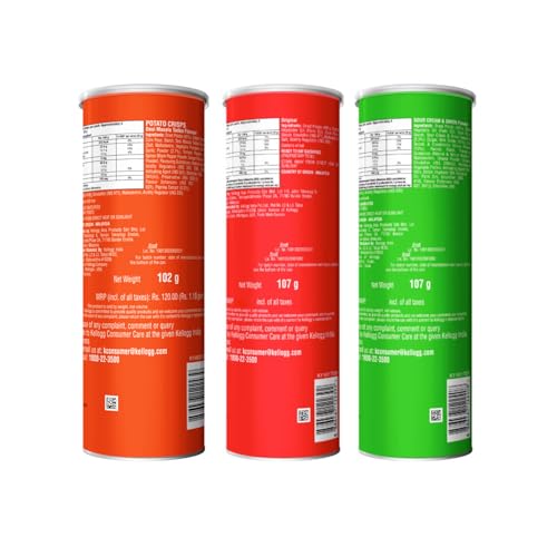 Image of Kellogg's Pringles Original + Sour Cream & Onion + Desi Masala Tadka Flavour(107 grams each) (Pack of 3)