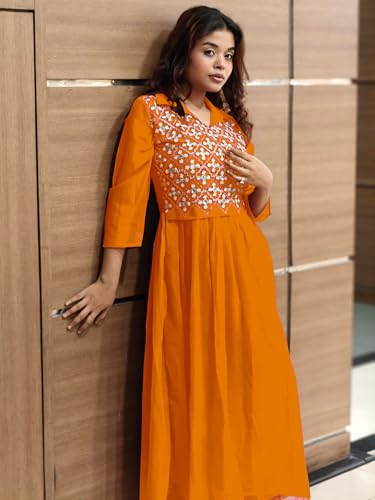 Image of EthnicJunction Women's Georgette Regular Fit Yoke Embroidery Anarkali Maxi Dress | Navratri Speical Kurta